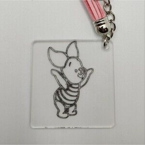 Hand Crafted Keychain Pig Pink  Silver  Zipper Pull,  Bag Charm with Tassel